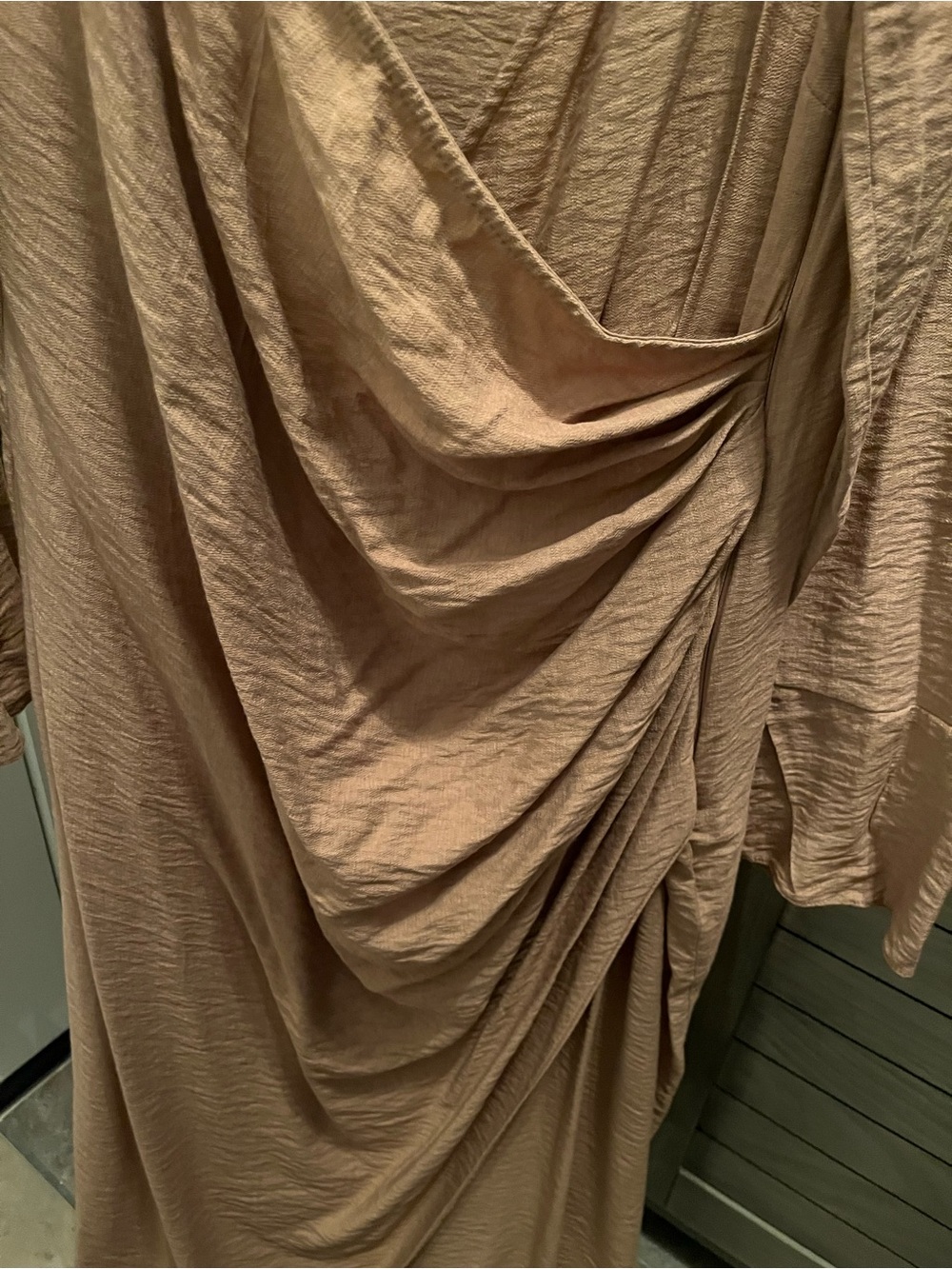 ASOS Tan Draped Faux Wrap Midi Dress Size:14 NWT - Picture 3 of 7